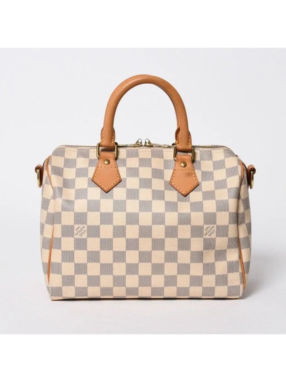 Louis Vuitton Damier Azur Speedy Bandouliere 25 Vachetta Leather White Gold